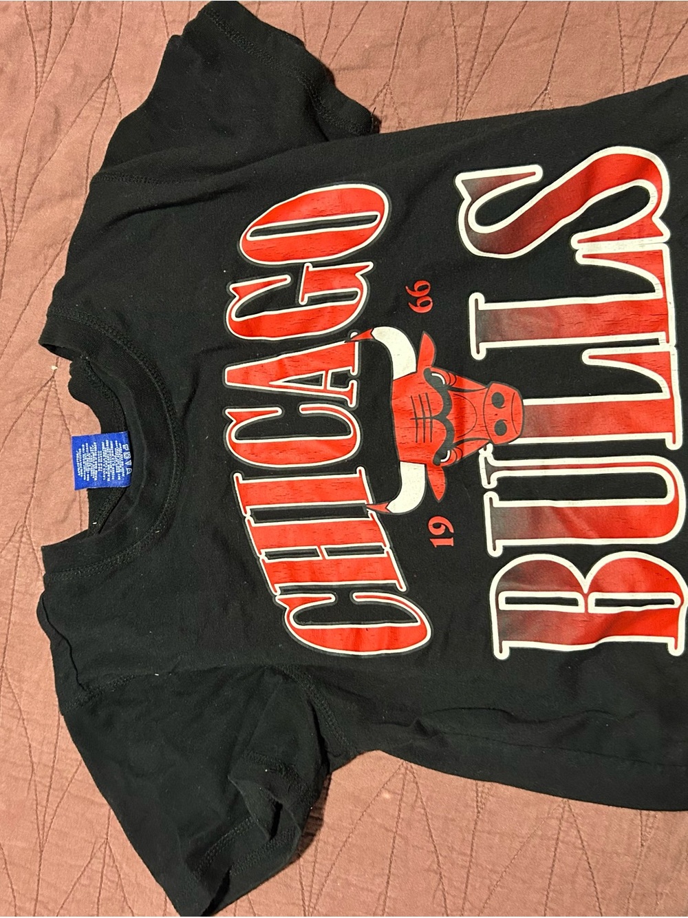 NBA Black Crop Top with Red and White Chicago Bulls Logo